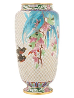 Chinese Birds Polychrome Cloisonné Enamel Vase