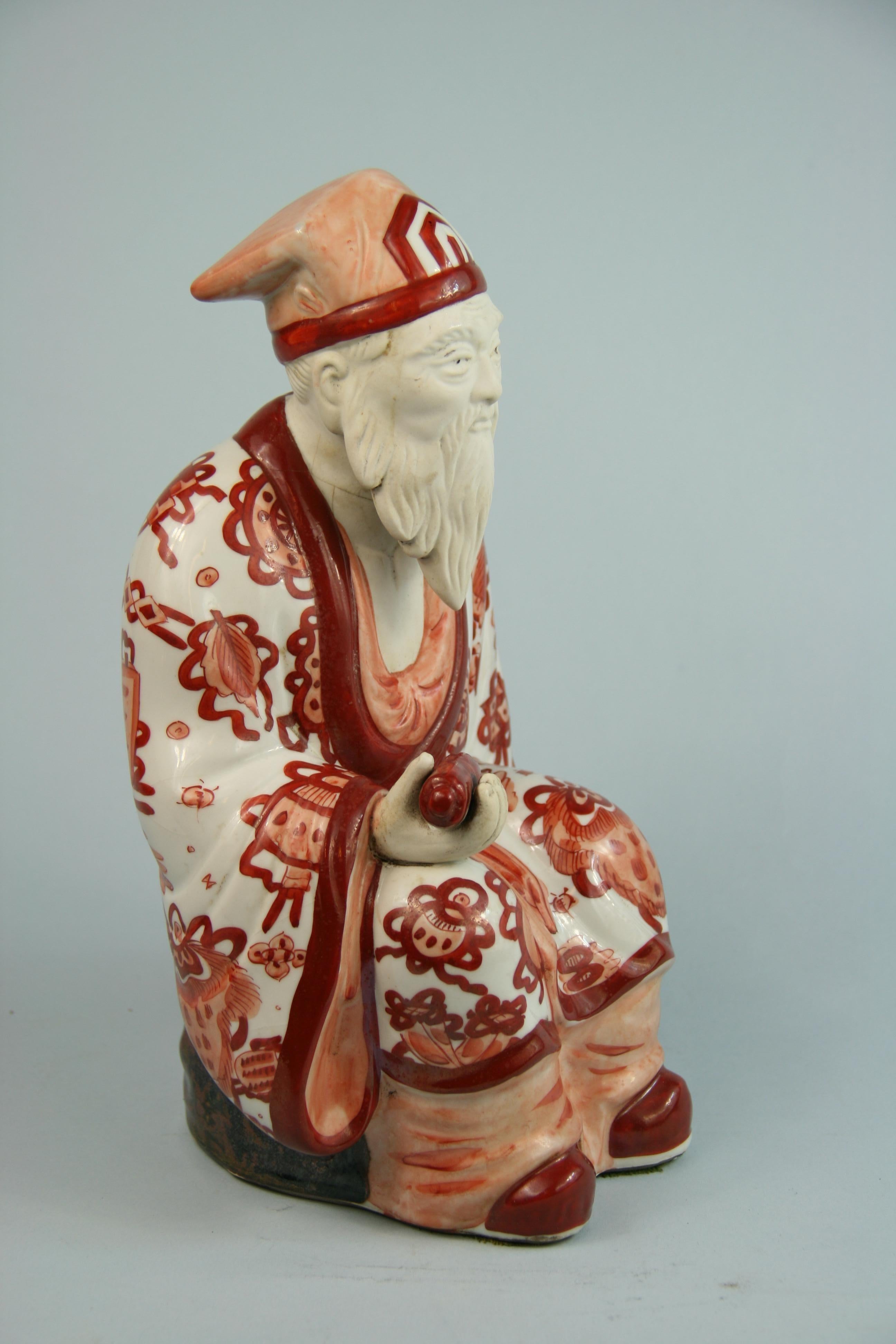 Chinese Bisque Hand Painted Sculpture 19th Century In Good Condition In Douglas Manor, NY