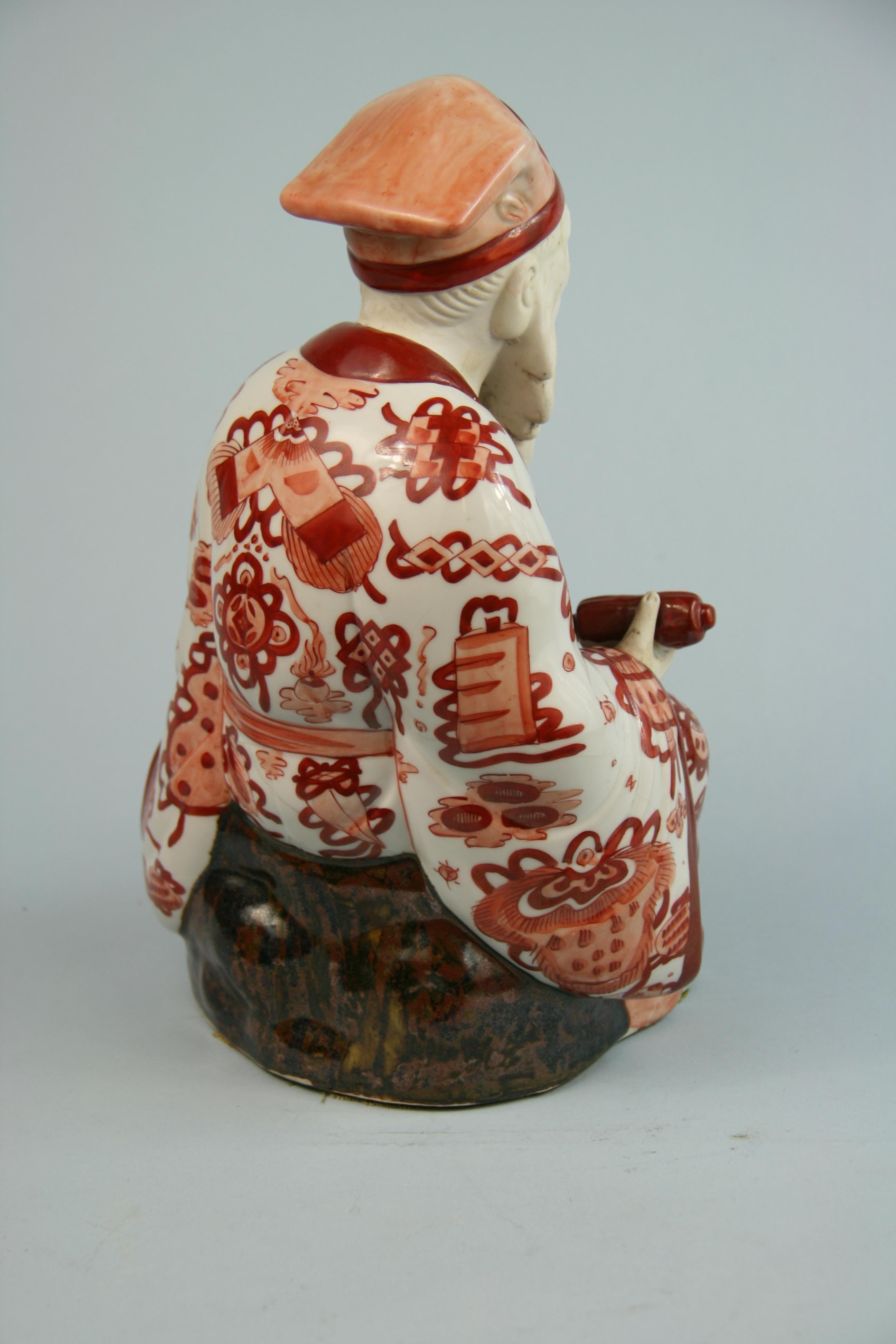 Ceramic Chinese Bisque Hand Painted Sculpture 19th Century