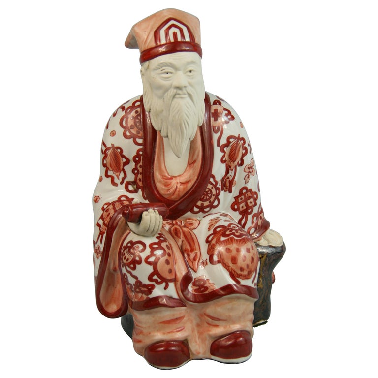 Chinese Bisque Hand Painted Sculpture 19th Century at 1stDibs