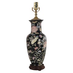 Chinese Black and Floral Motif Table Lamp