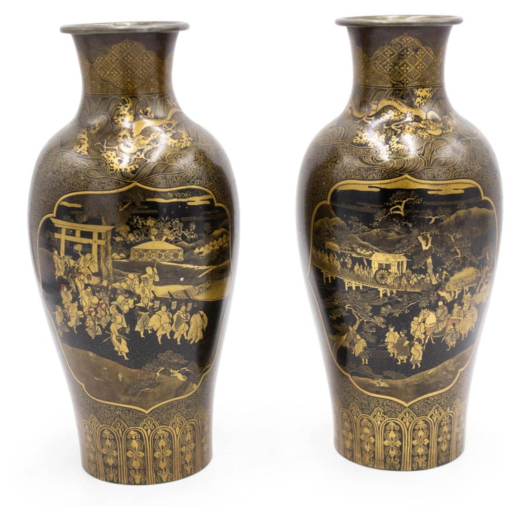 Chinese Black and Gilt Lacquer Vases For Sale at 1stDibs chinese