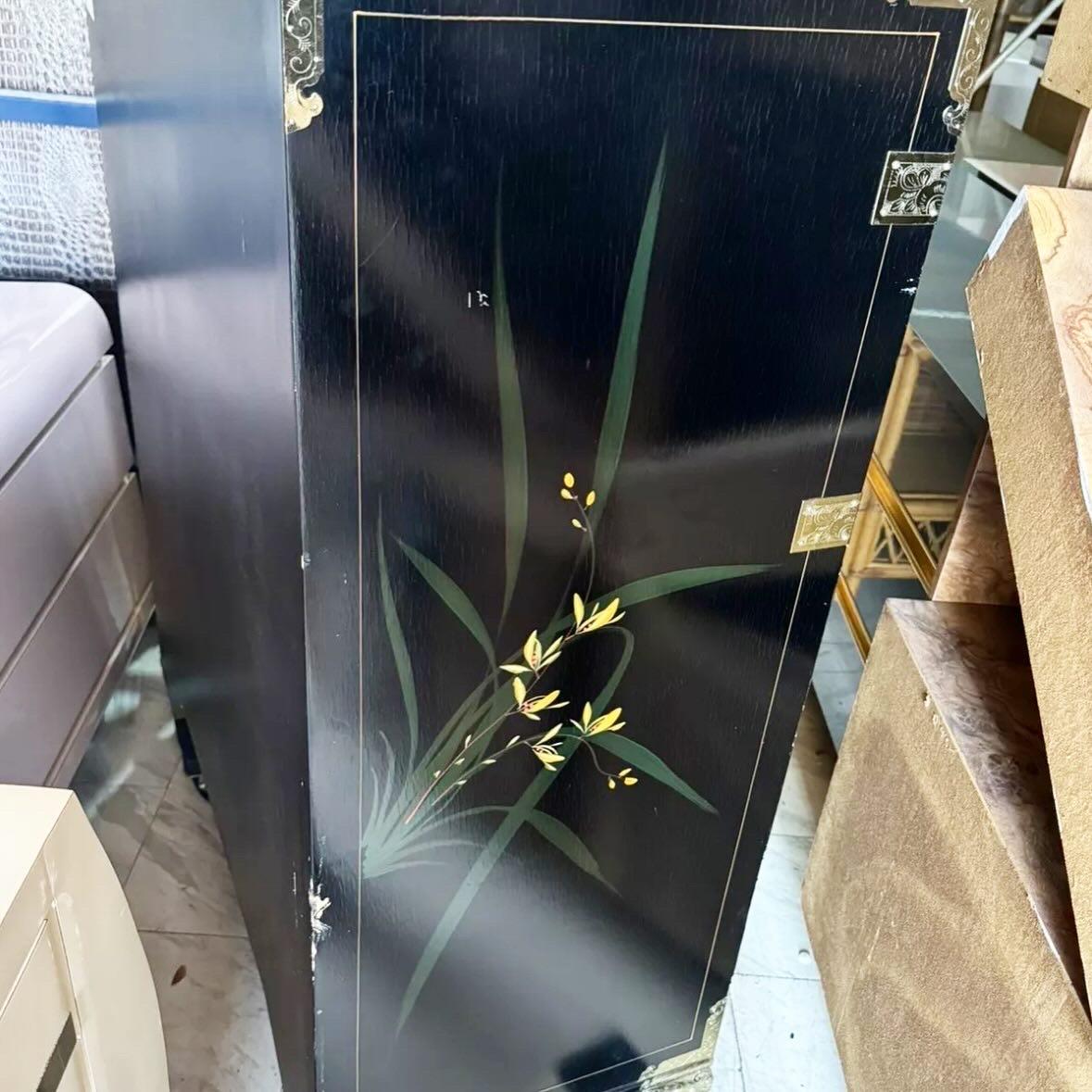 Chinese Black and Gold and Hand Painted Armoire/Chest of Drawers For Sale 4
