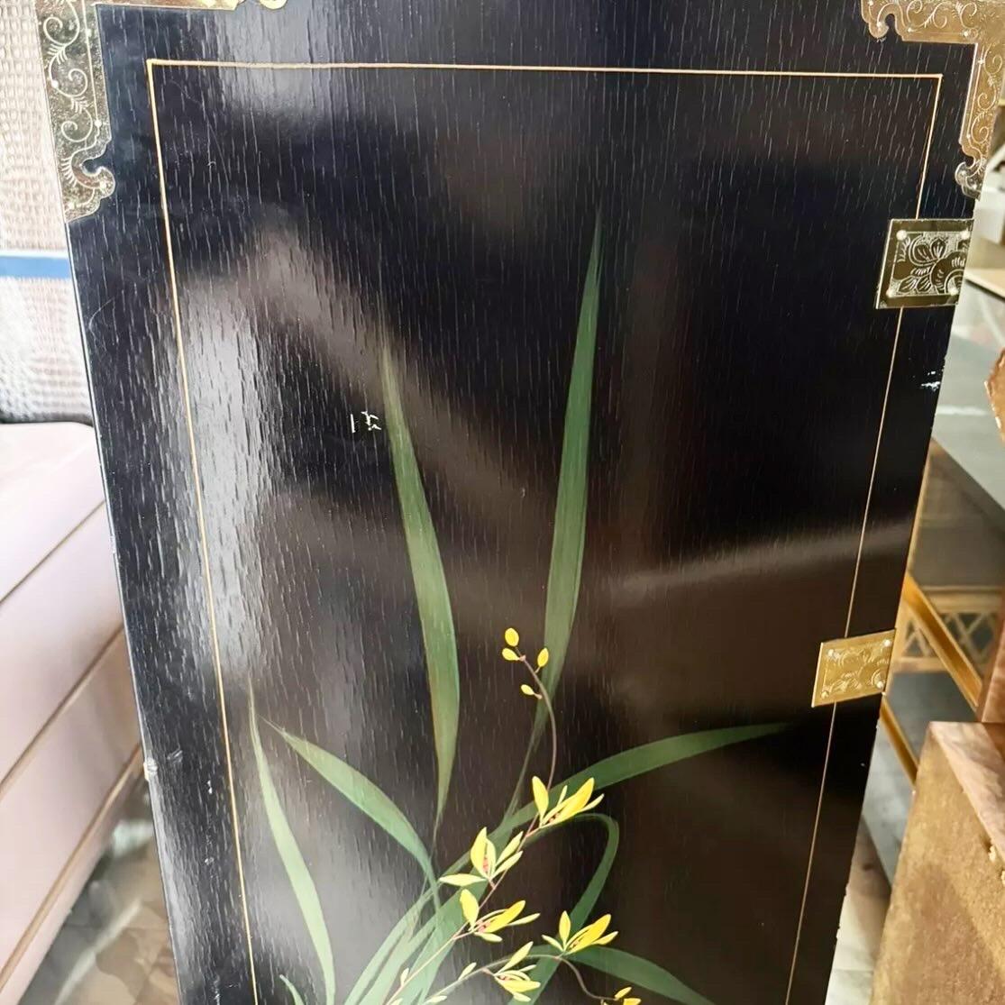 Chinese Black and Gold and Hand Painted Armoire/Chest of Drawers For Sale 6