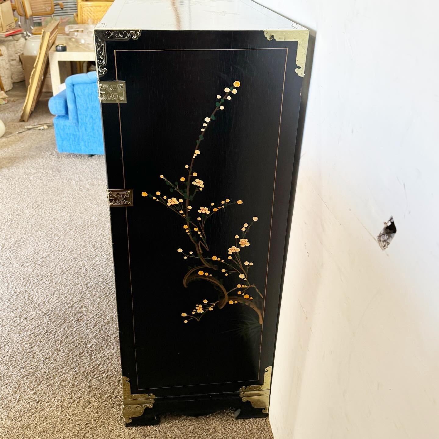Chinese Black and Gold and Hand Painted Armoire/Chest of Drawers 1