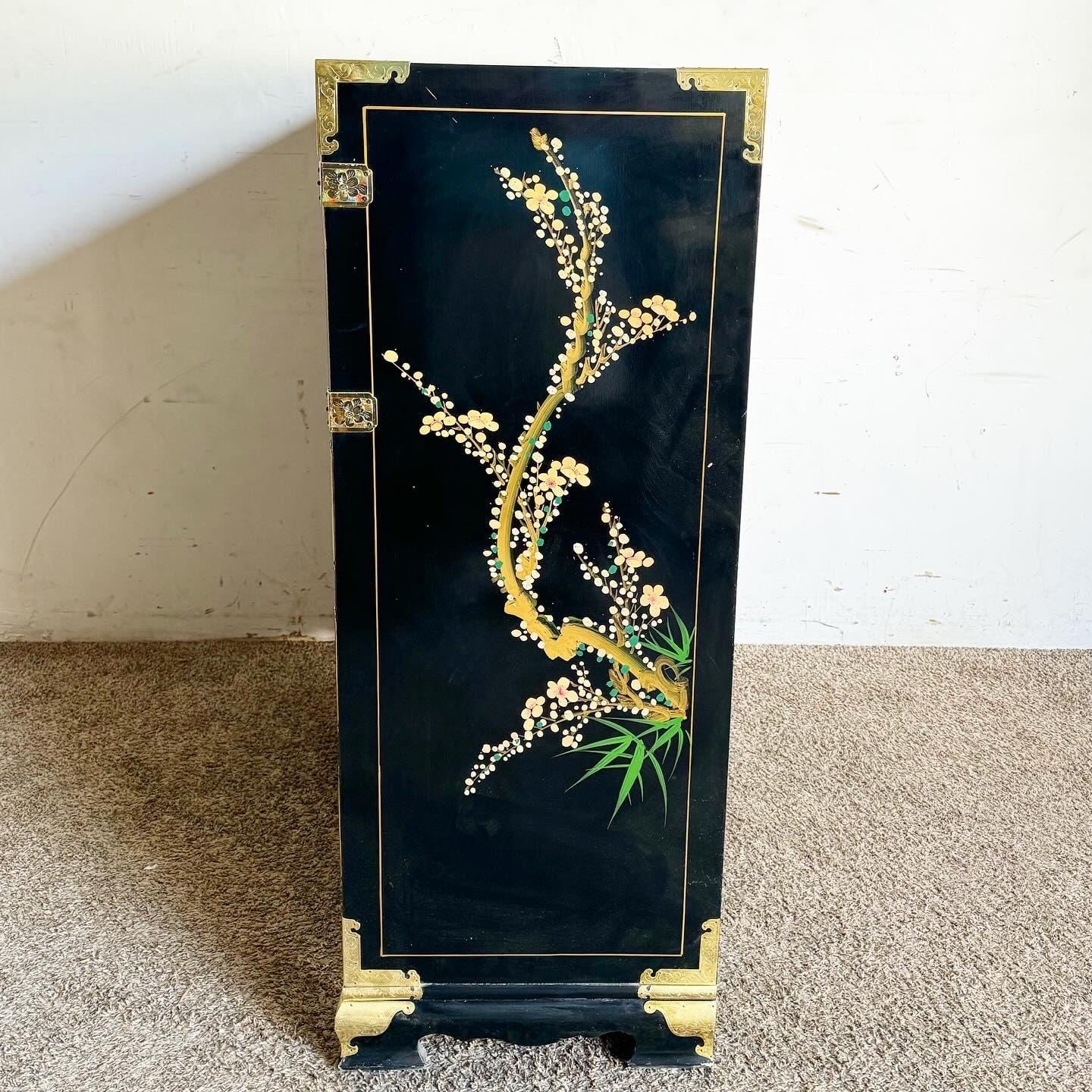 Chinese Black and Gold and Hand Painted Armoire/Chest of Drawers For Sale 3
