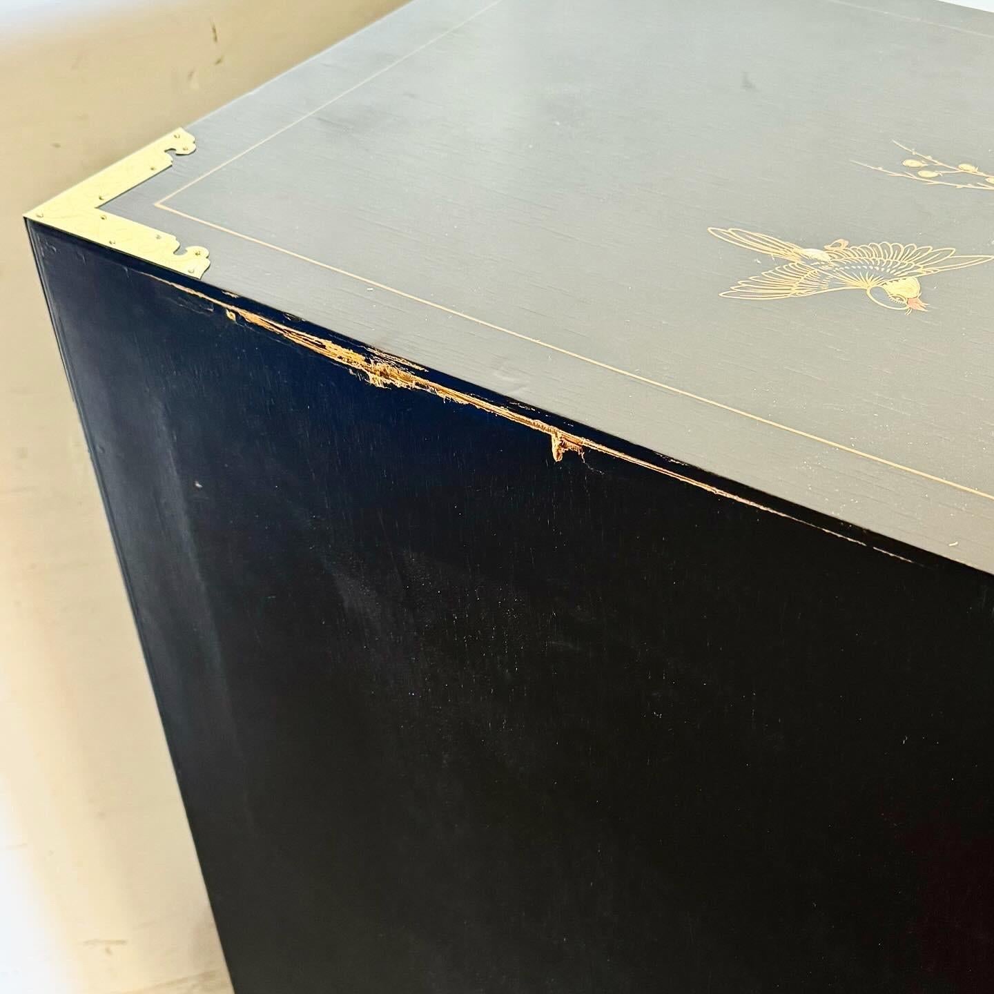 Chinese Black and Gold and Hand Painted Armoire/Chest of Drawers For Sale 2