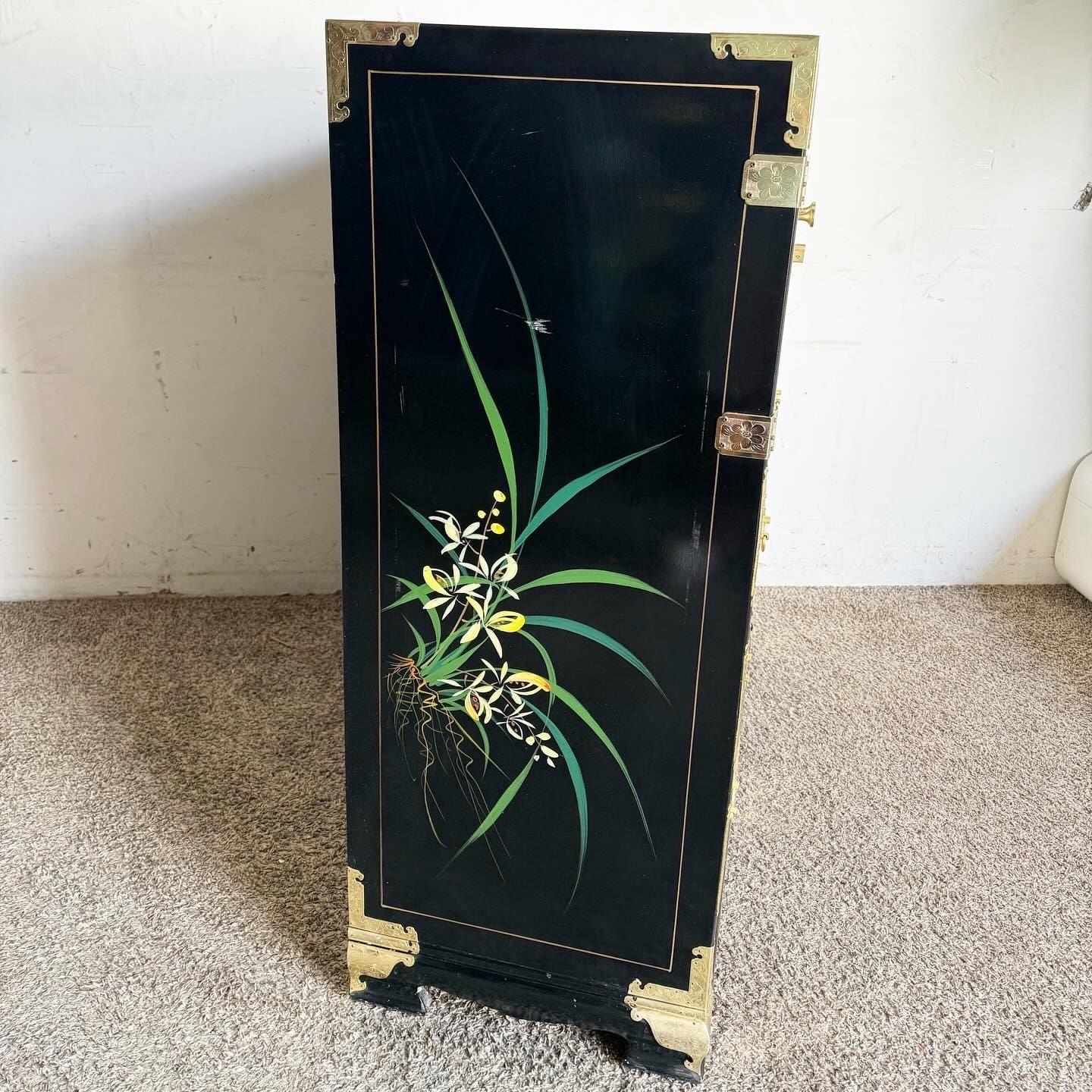 Chinese Black and Gold and Hand Painted Armoire/Chest of Drawers For Sale 4