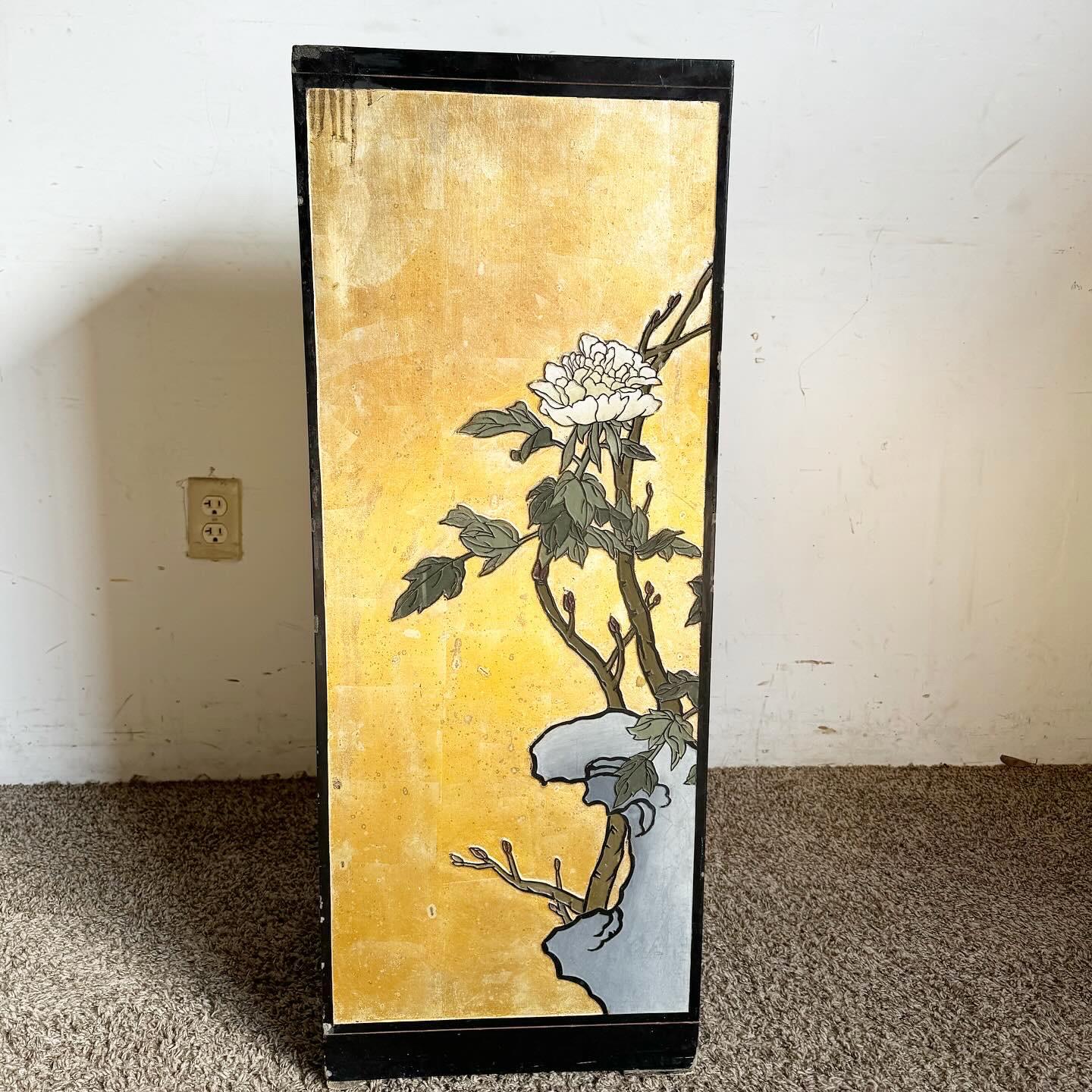 20th Century Chinese Black and Gold Hand Painted and Carved Pedestal For Sale