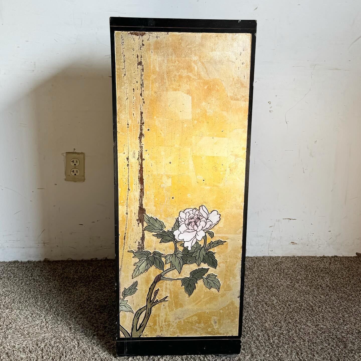 Chinese Black and Gold Hand Painted and Carved Pedestal For Sale 1