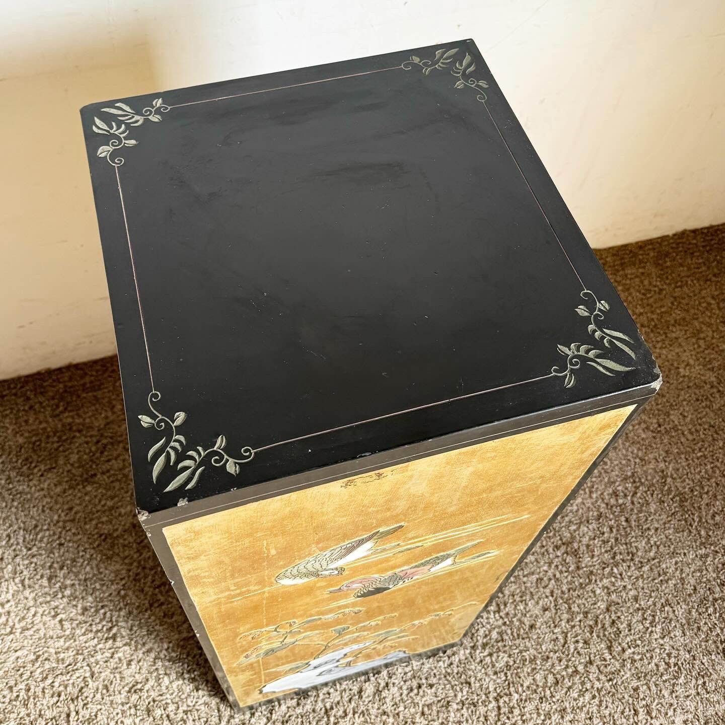 Chinese Black and Gold Hand Painted and Carved Pedestal For Sale 2