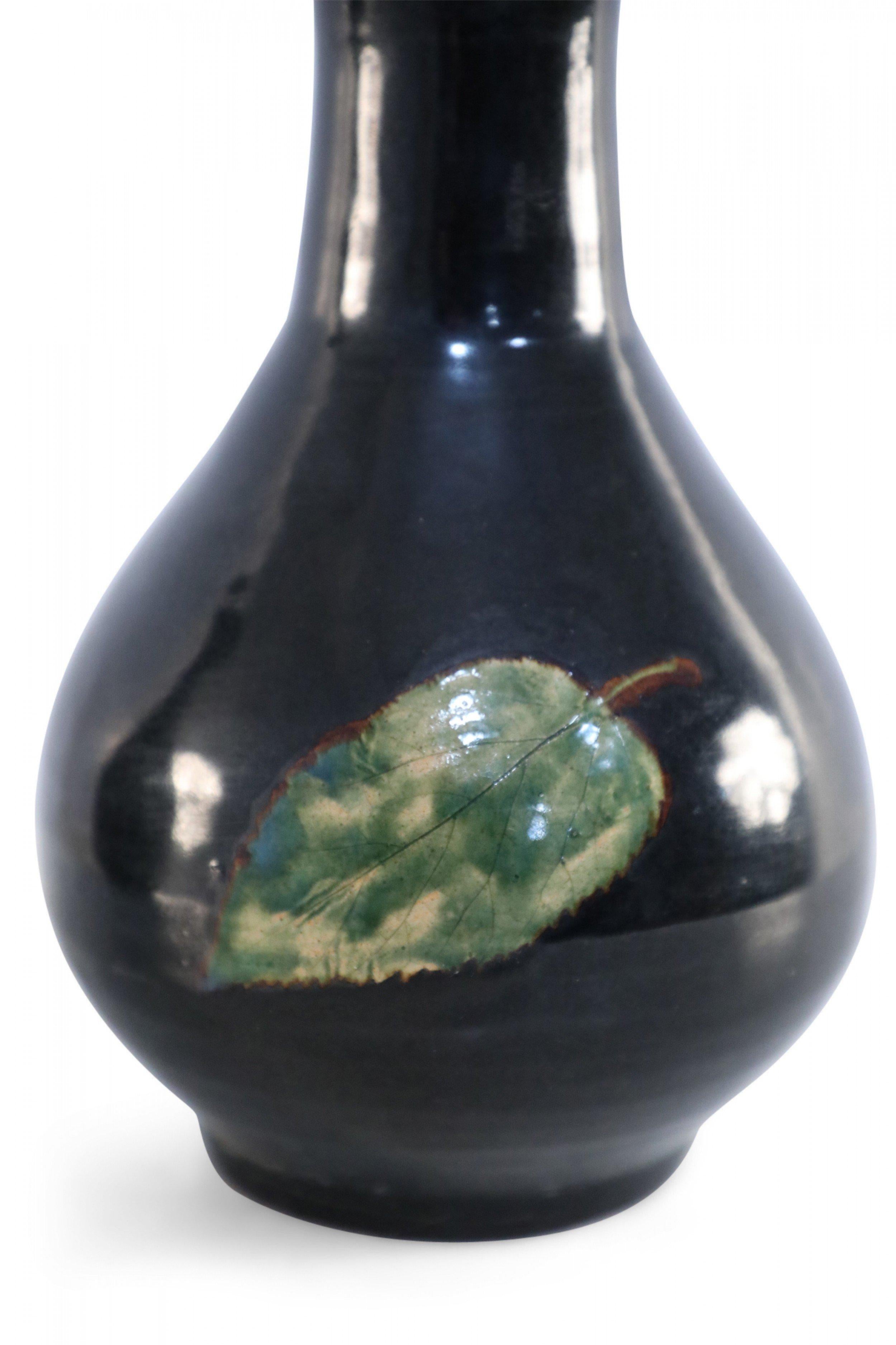 18th Century and Earlier Chinese Black and Green Leaf Glazed Porcelain Globular Vase For Sale