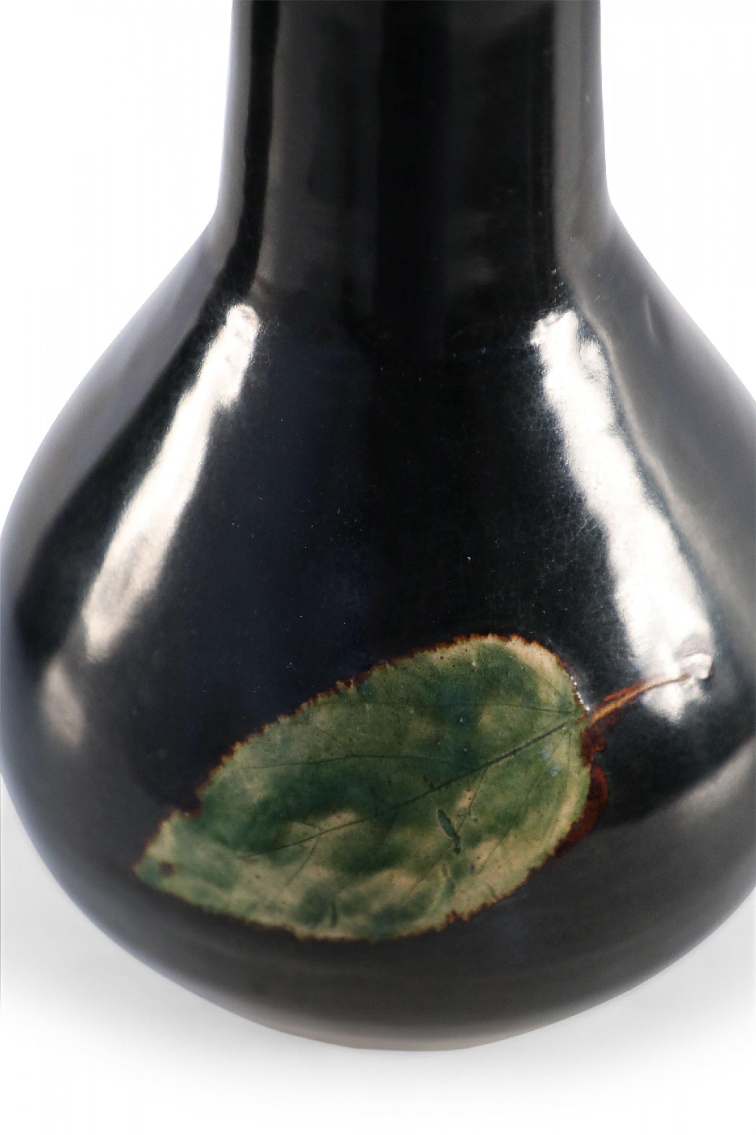 Chinese Black and Green Leaf Glazed Porcelain Globular Vase For Sale 2