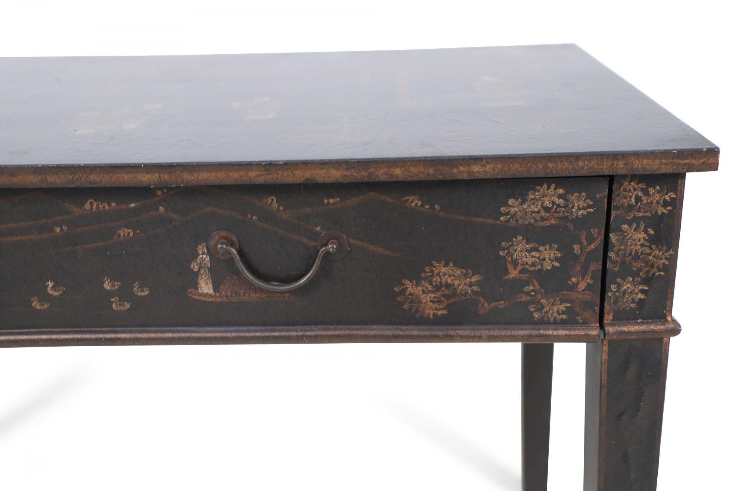 Chinese Black and Painted Pastoral Scene Writing Desk 5