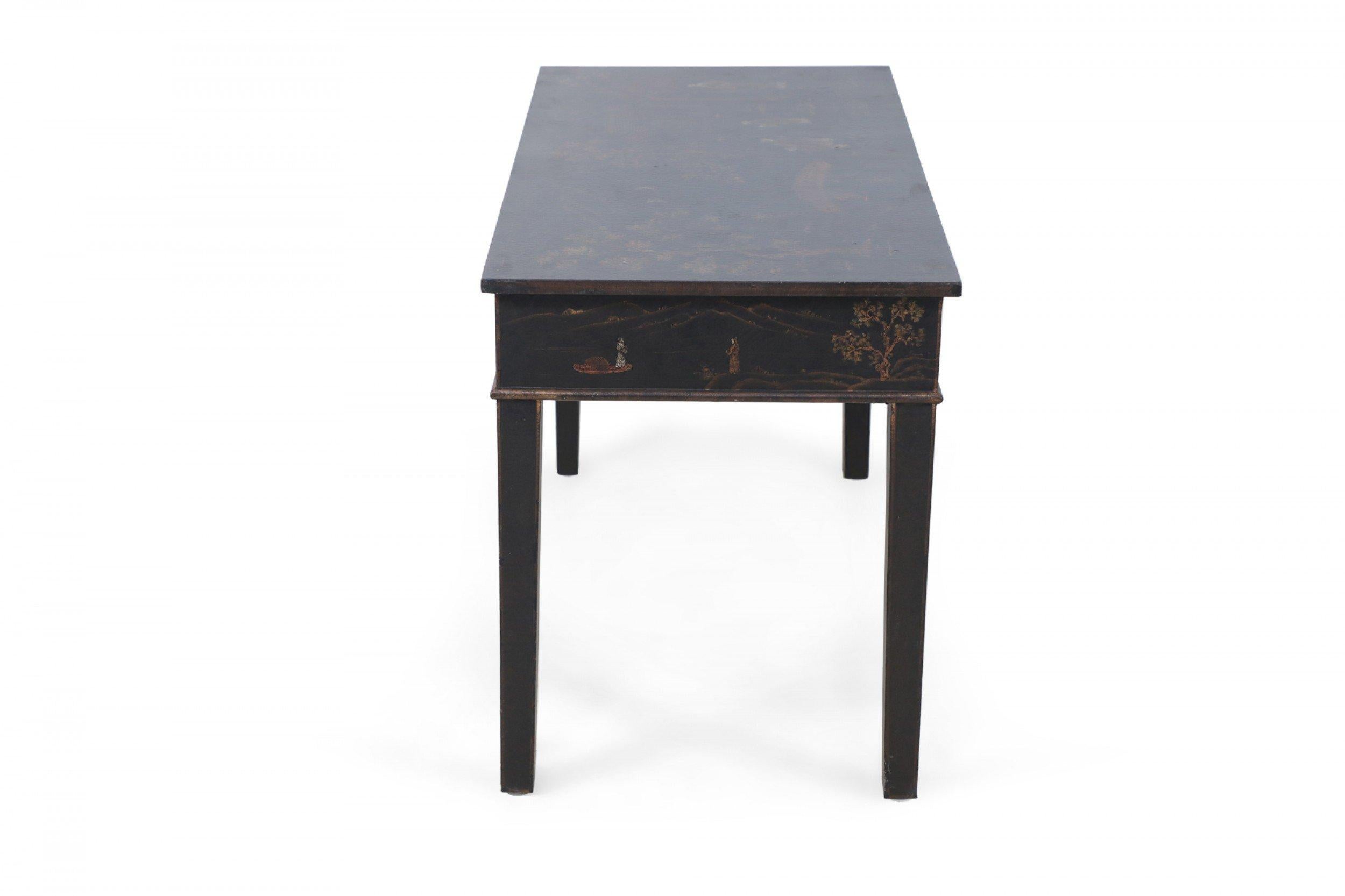 Wood Chinese Black and Painted Pastoral Scene Writing Desk