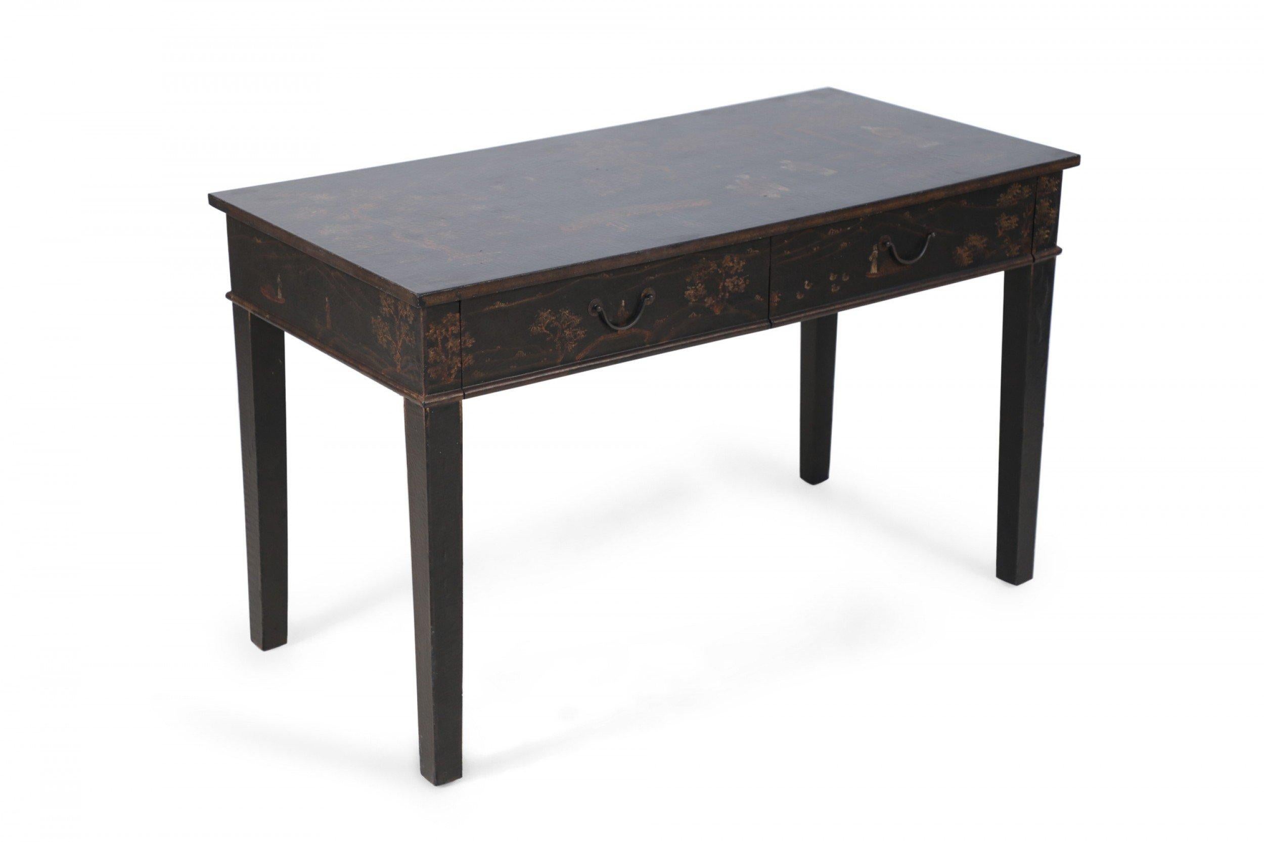 Chinese Black and Painted Pastoral Scene Writing Desk 1