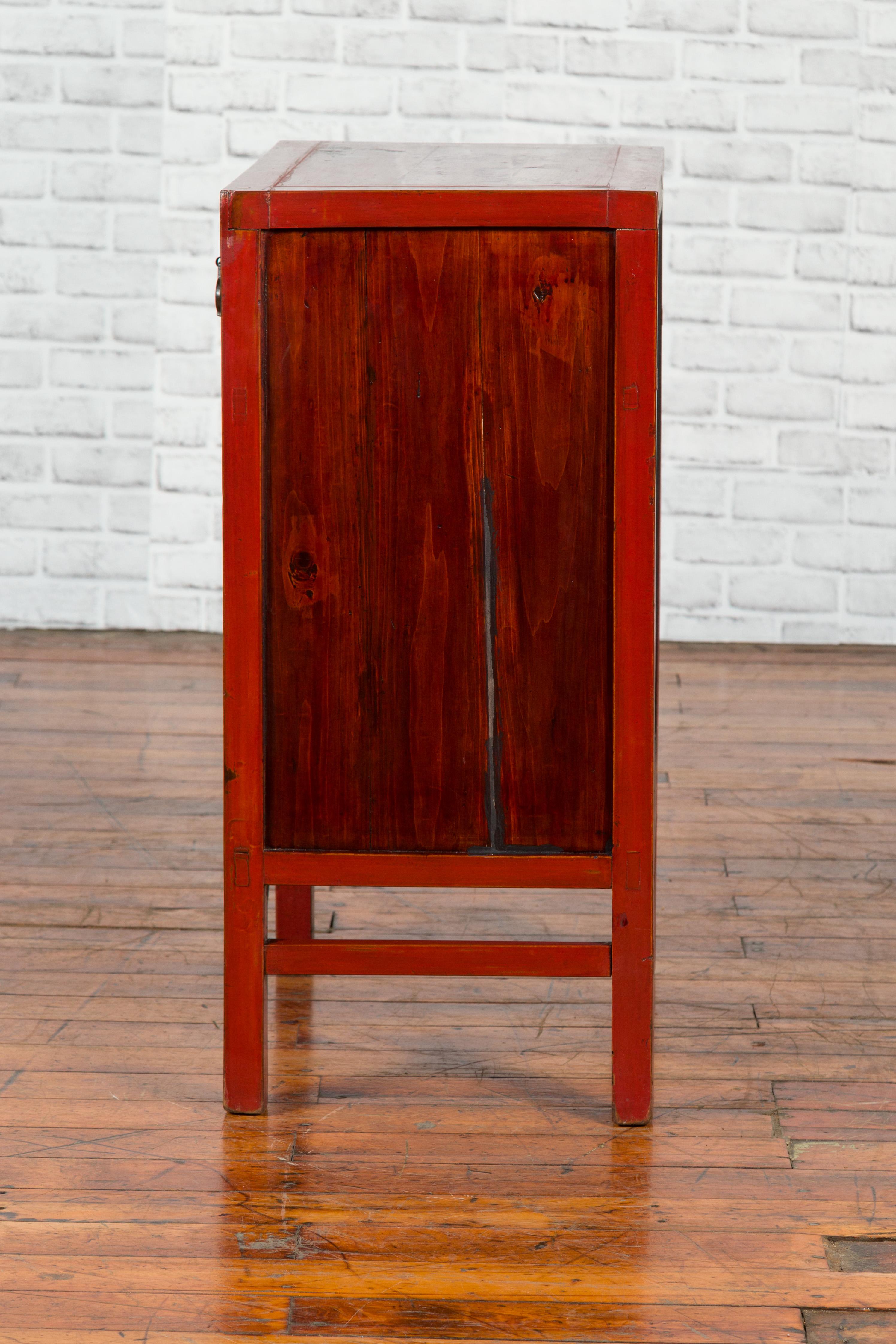 Chinese Black and Red Small Cabinet from the Qing Dynasty, with Carved Apron 8