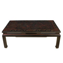 Chinese Black and Rouge Lacquer Etched Coffee Table