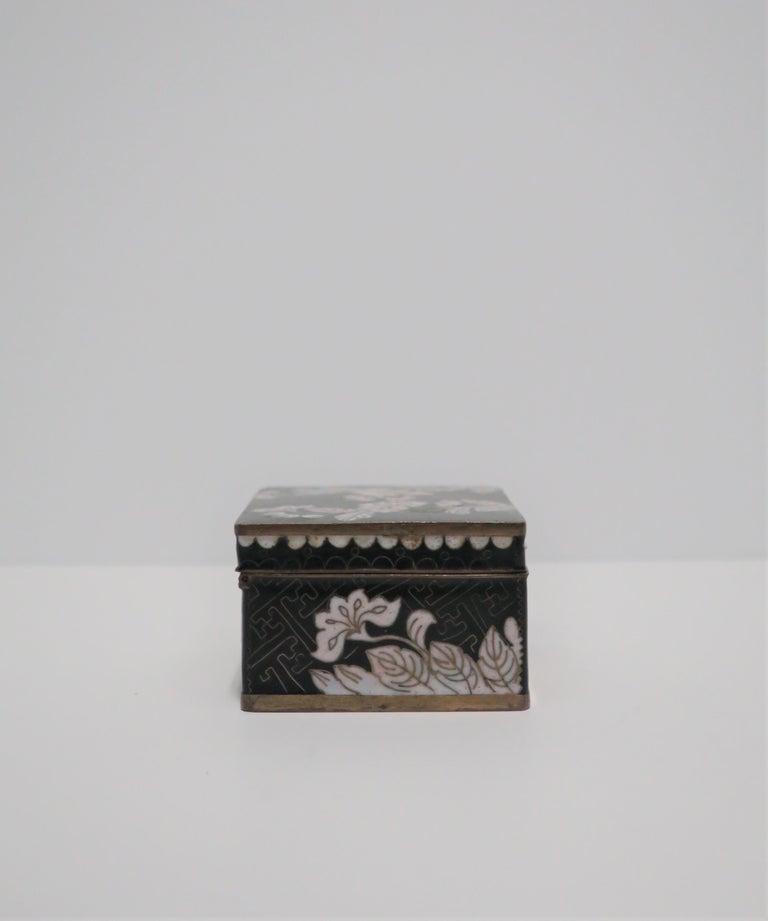 Brass Chinese Black and White Cloisonné Box For Sale