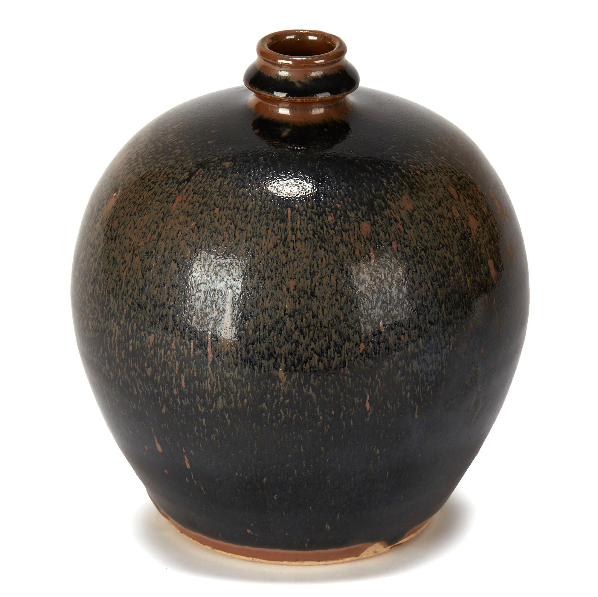 Chinese Black and Brown Haresfur Glazed Bulbous Pottery Vase, 20th Century 2