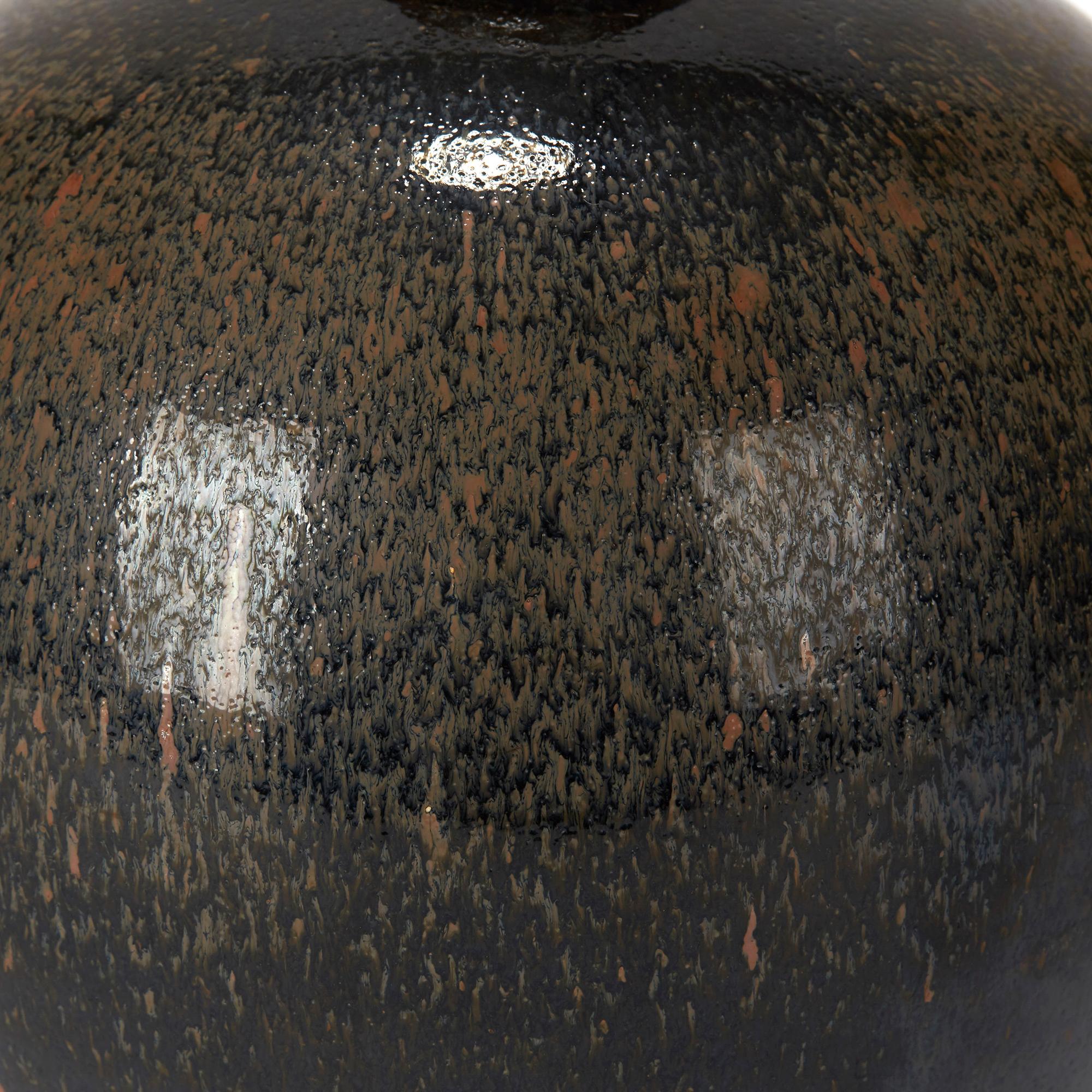 Chinese Black and Brown Haresfur Glazed Bulbous Pottery Vase, 20th Century 3