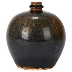 Chinese Black and Brown Haresfur Glazed Bulbous Pottery Vase, 20th Century