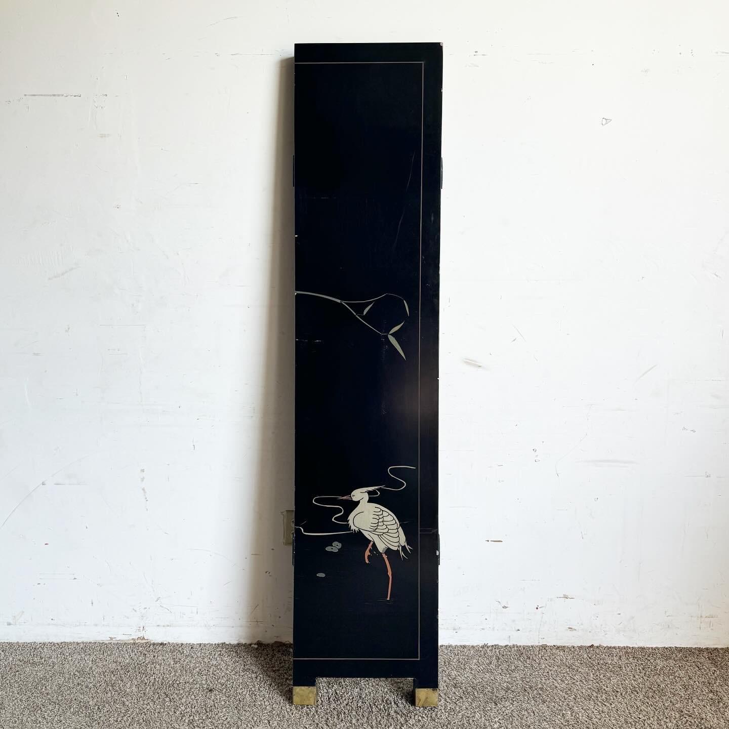 Chinese Black Carved and Hand Painted Room Divider - 4 Panels 2