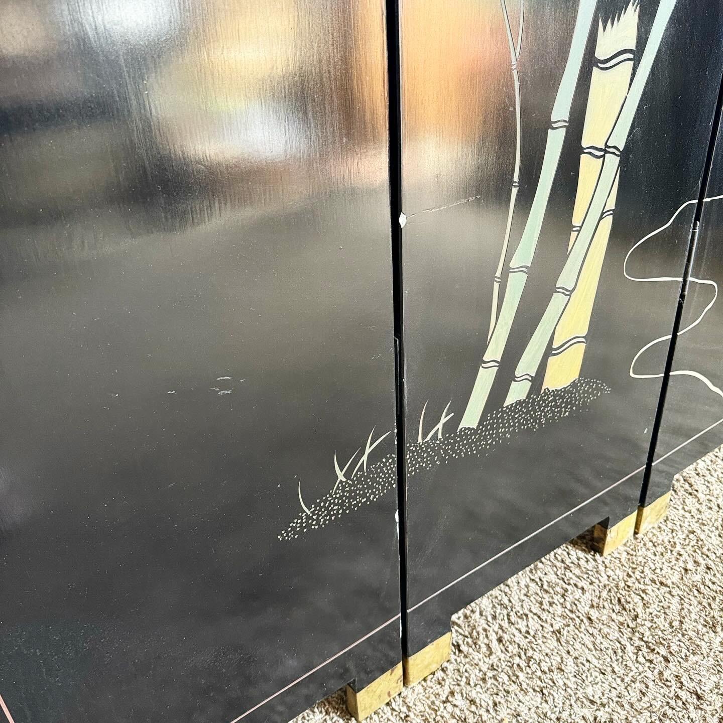 Chinese Black Carved and Hand Painted Room Divider - 4 Panels 3