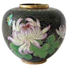 Chinese Black Enamel Cloisonné Chrysanthemum Flower Vase
