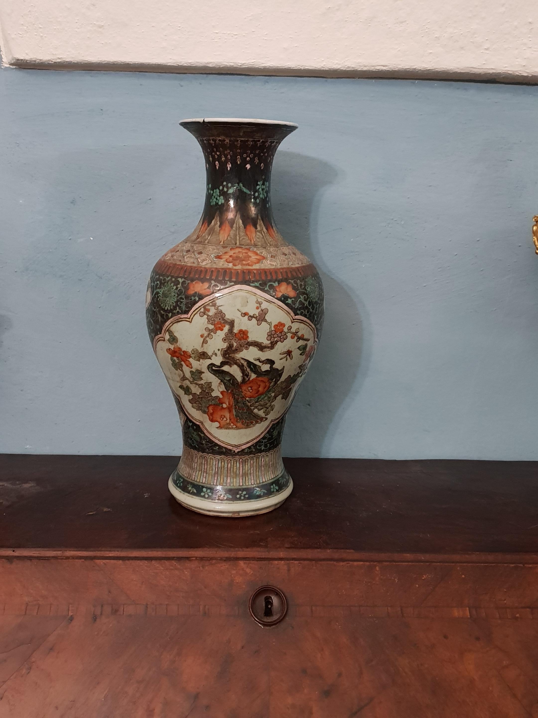A Chinese black family Porcelain vase decorated with floral and geometrical motifs.