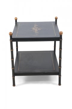 Chinese Black Faux Bamboo Two-Tiered End Table