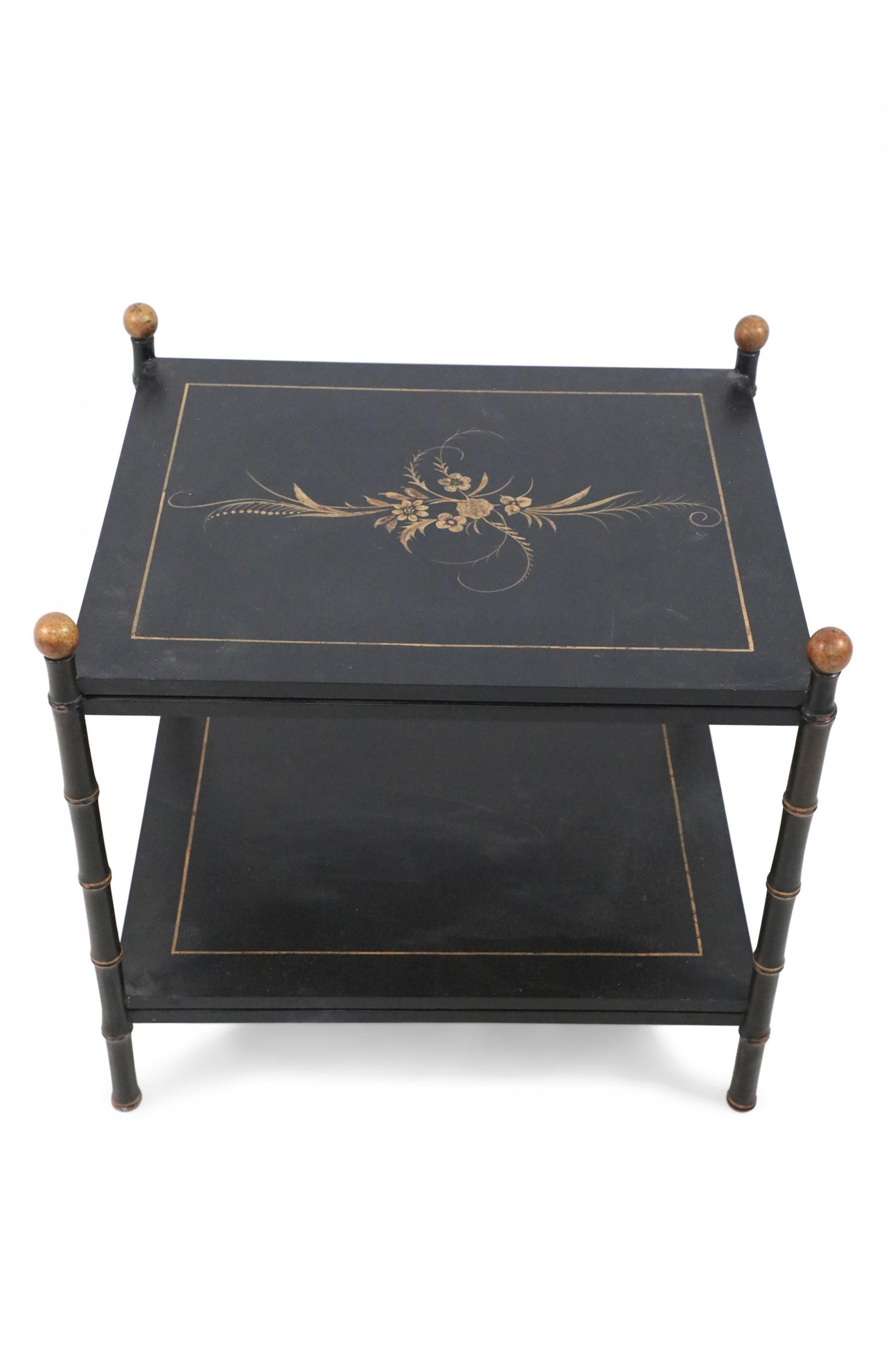20th Century Chinese Black Faux Bamboo Two-Tiered End Table For Sale