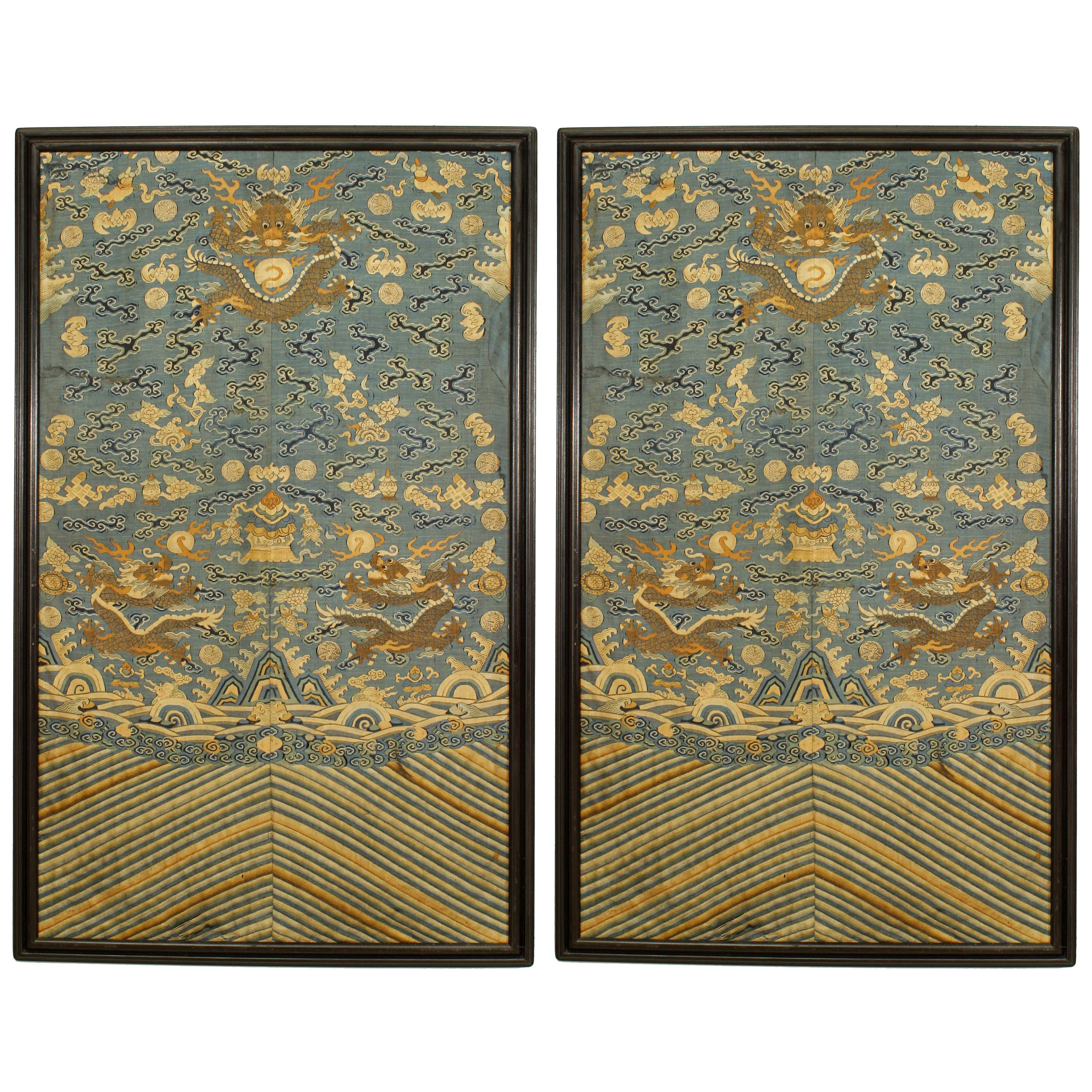Chinese Black Framed Embroidery Wall Hangings en venta