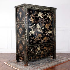 Chinese Black & Gold Lacquered Wardrobe