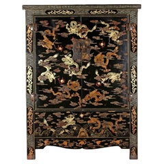 Chinese Black & Gold Lacquered Wardrobe