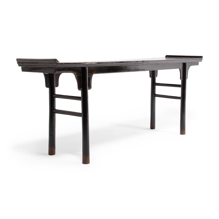 Qing Chinese Black Lacquer Altar Table, c. 1850 For Sale