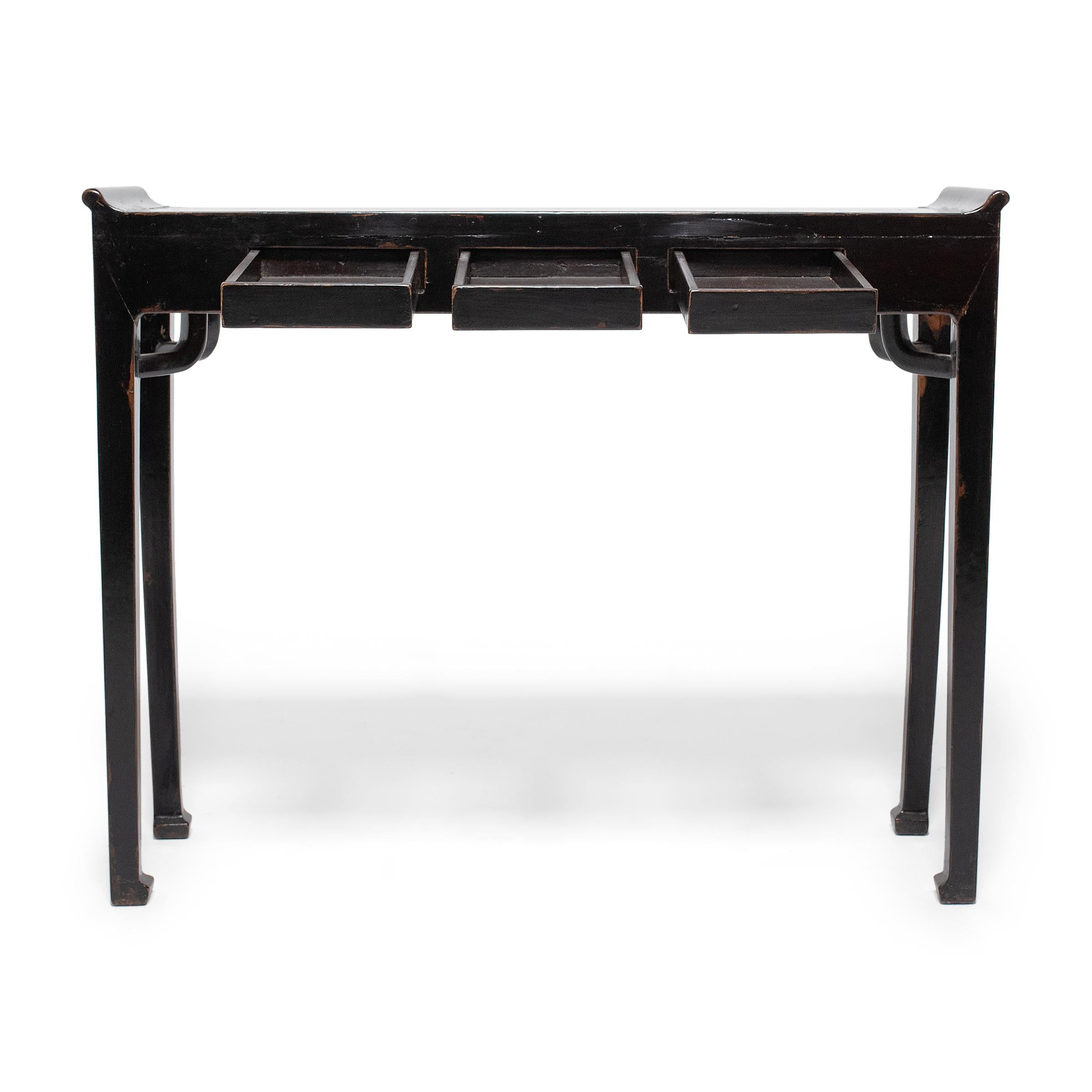 Minimalist Chinese Black Lacquer Altar Table with Hidden Drawers, c. 1900