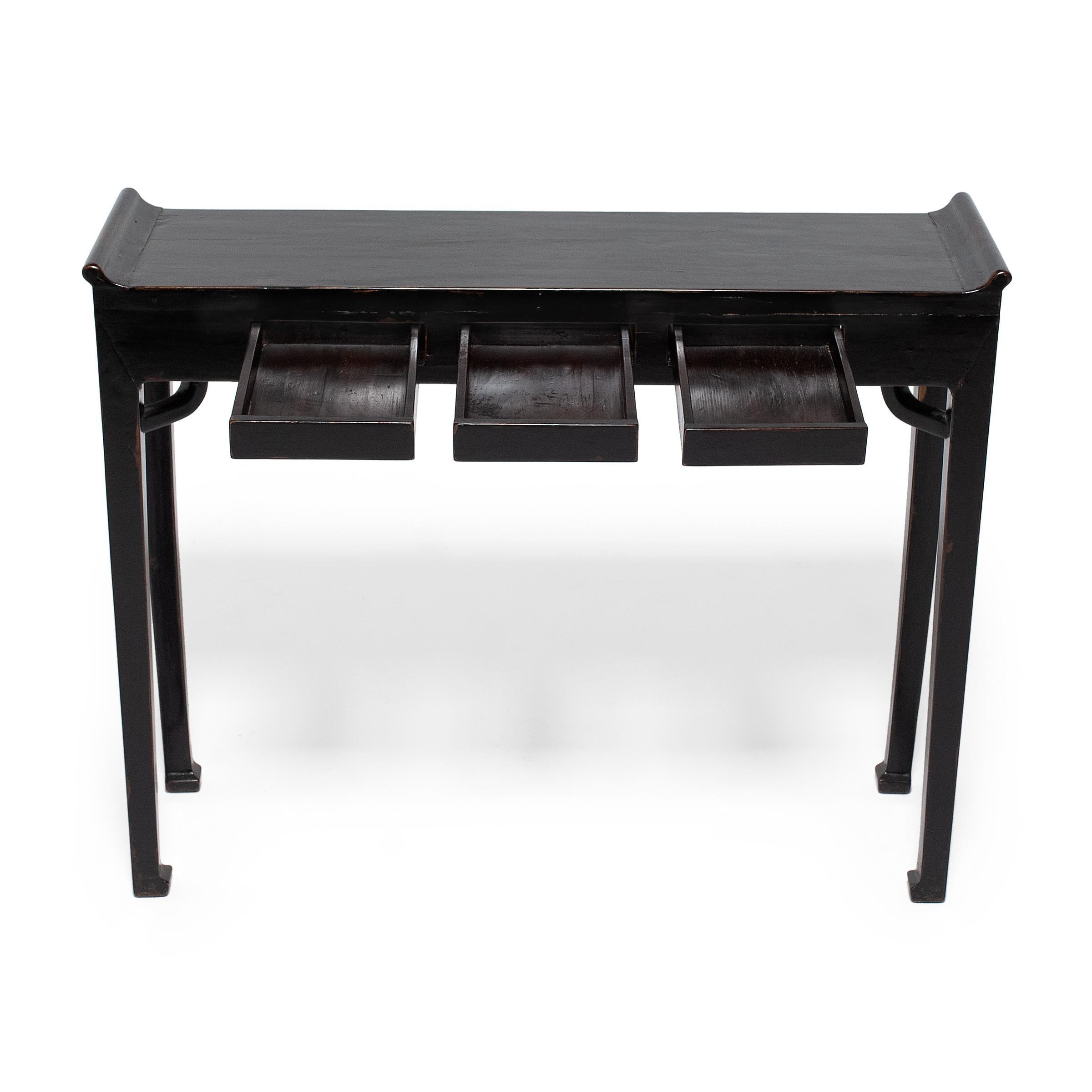 Lacquered Chinese Black Lacquer Altar Table with Hidden Drawers, c. 1900