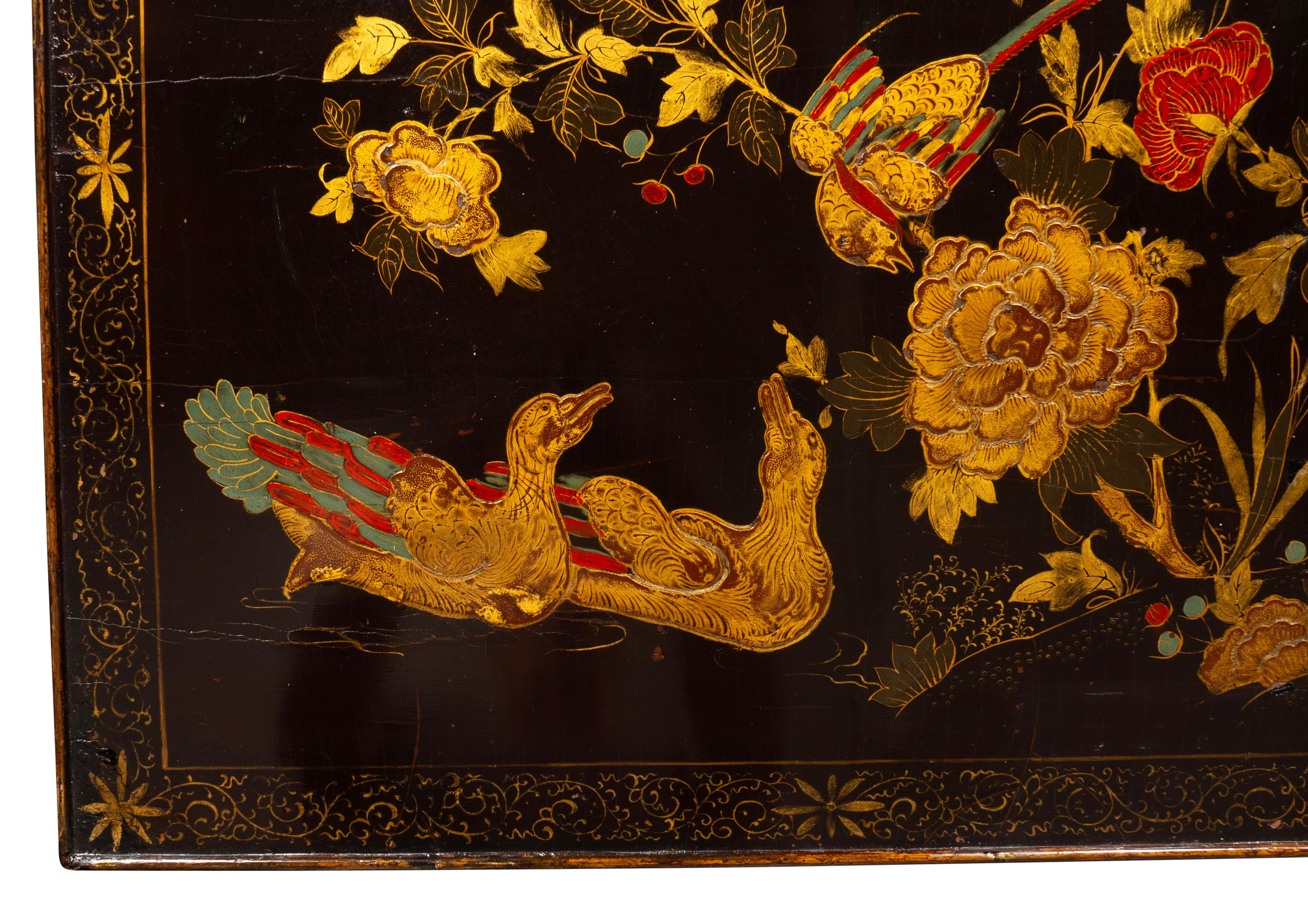 Chinese Black Lacquer And Chinoiserie Decorated Coffee Table For Sale 6