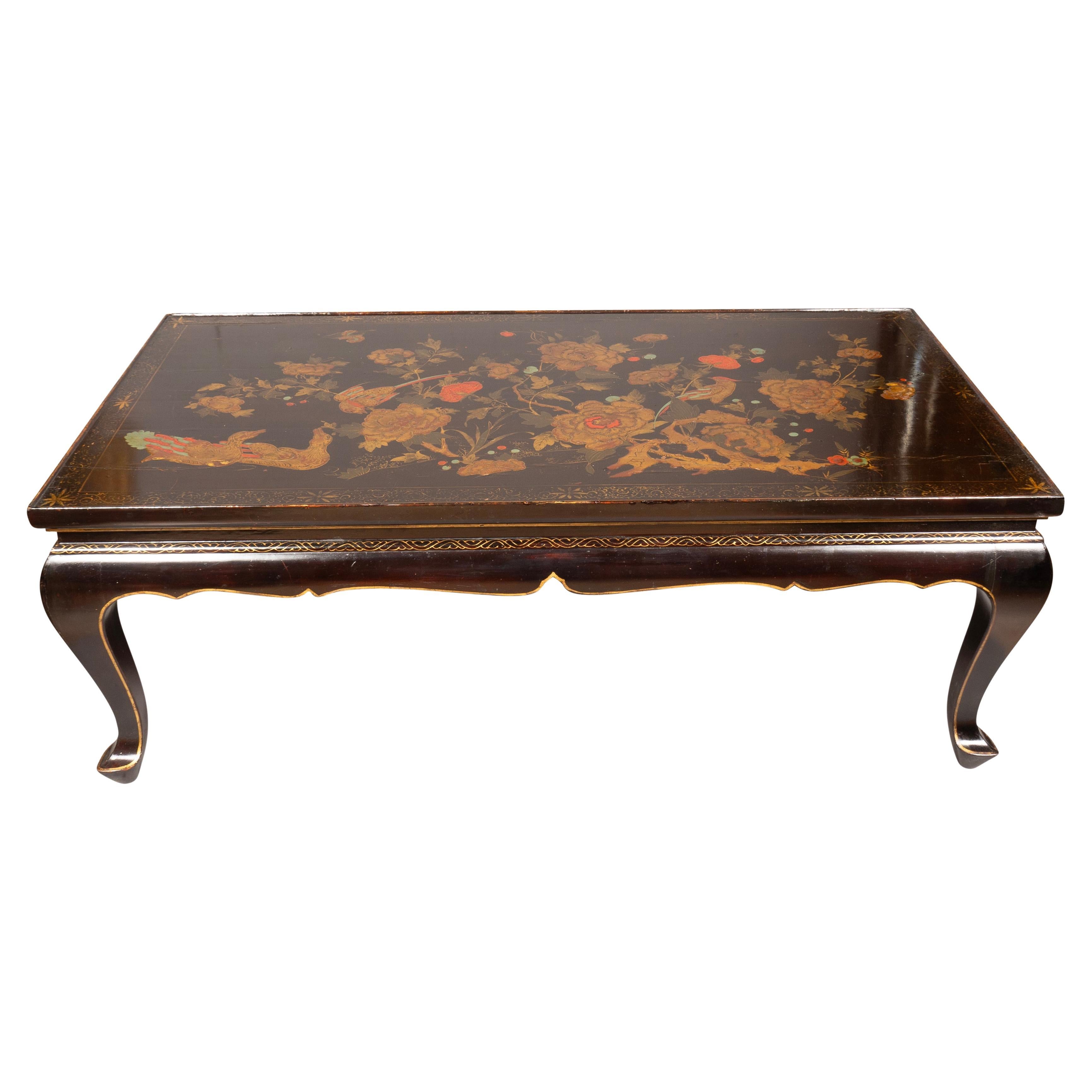 Chinese Black Lacquer And Chinoiserie Decorated Coffee Table