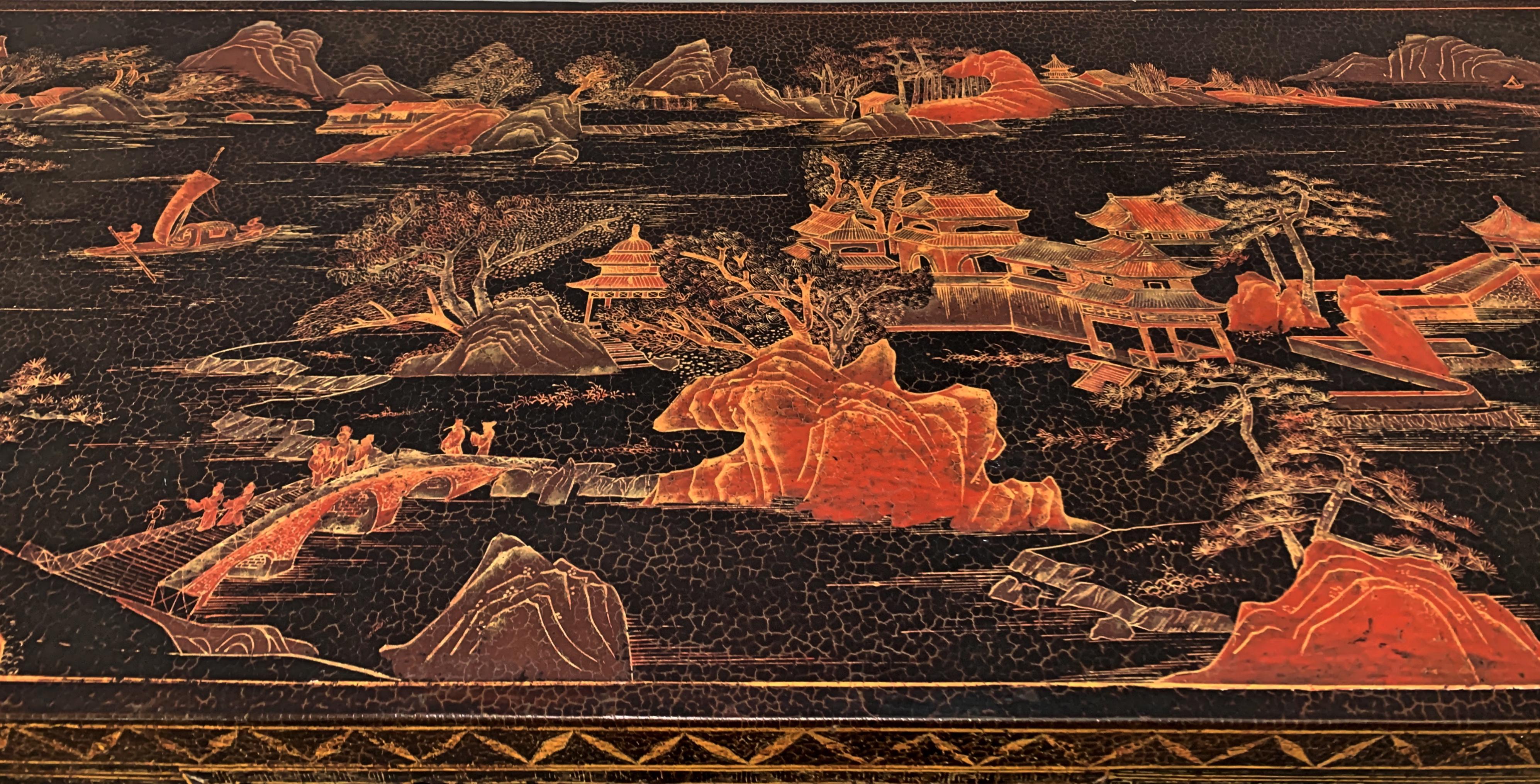 Console chinoise en laque noire et peinture dorée, dynastie Qing, XIXe siècle en vente 3