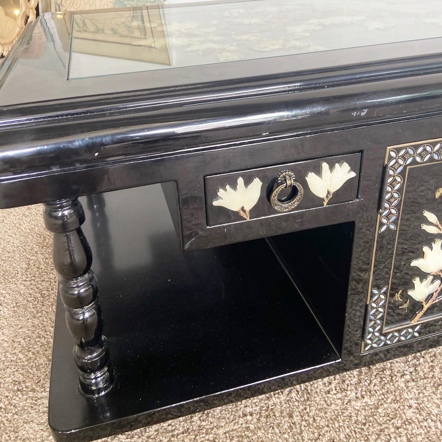Chinese Black Lacquer and Mother of Pearl Inlay Coffee Table 1