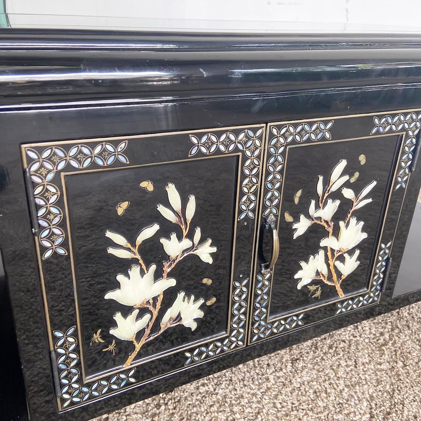 Late 20th Century Chinese Black Lacquer and Mother of Pearl Inlay Coffee Table