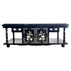 Retro Chinese Black Lacquer and Mother of Pearl Inlay Coffee Table