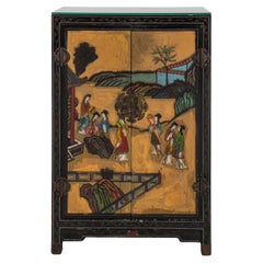 Meuble de rangement chinois en laque noire et peint