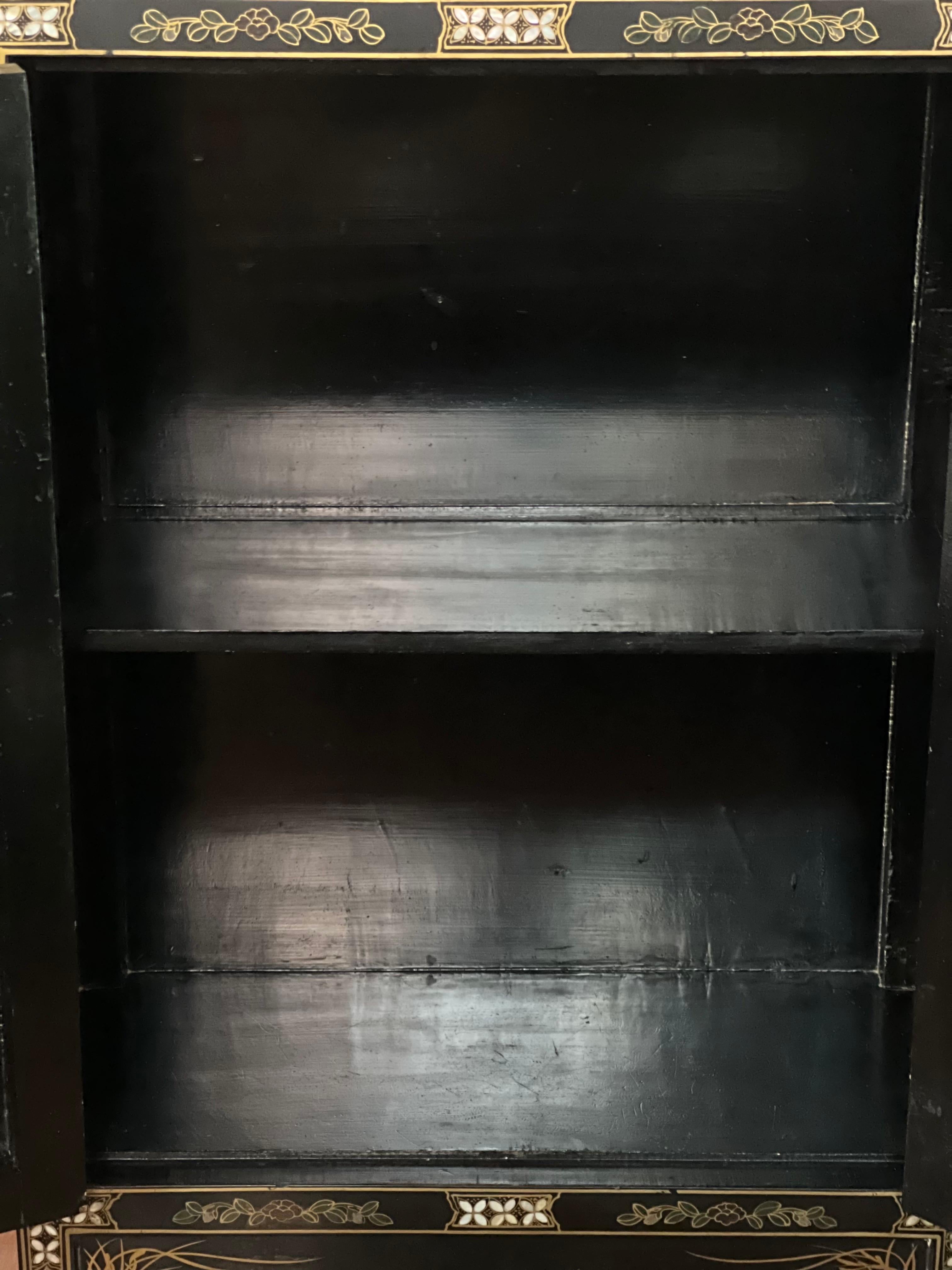 Chinese Black Lacquer Cabinet with Hardstone Mounts and Mother-of-Pearl Inlay For Sale 8