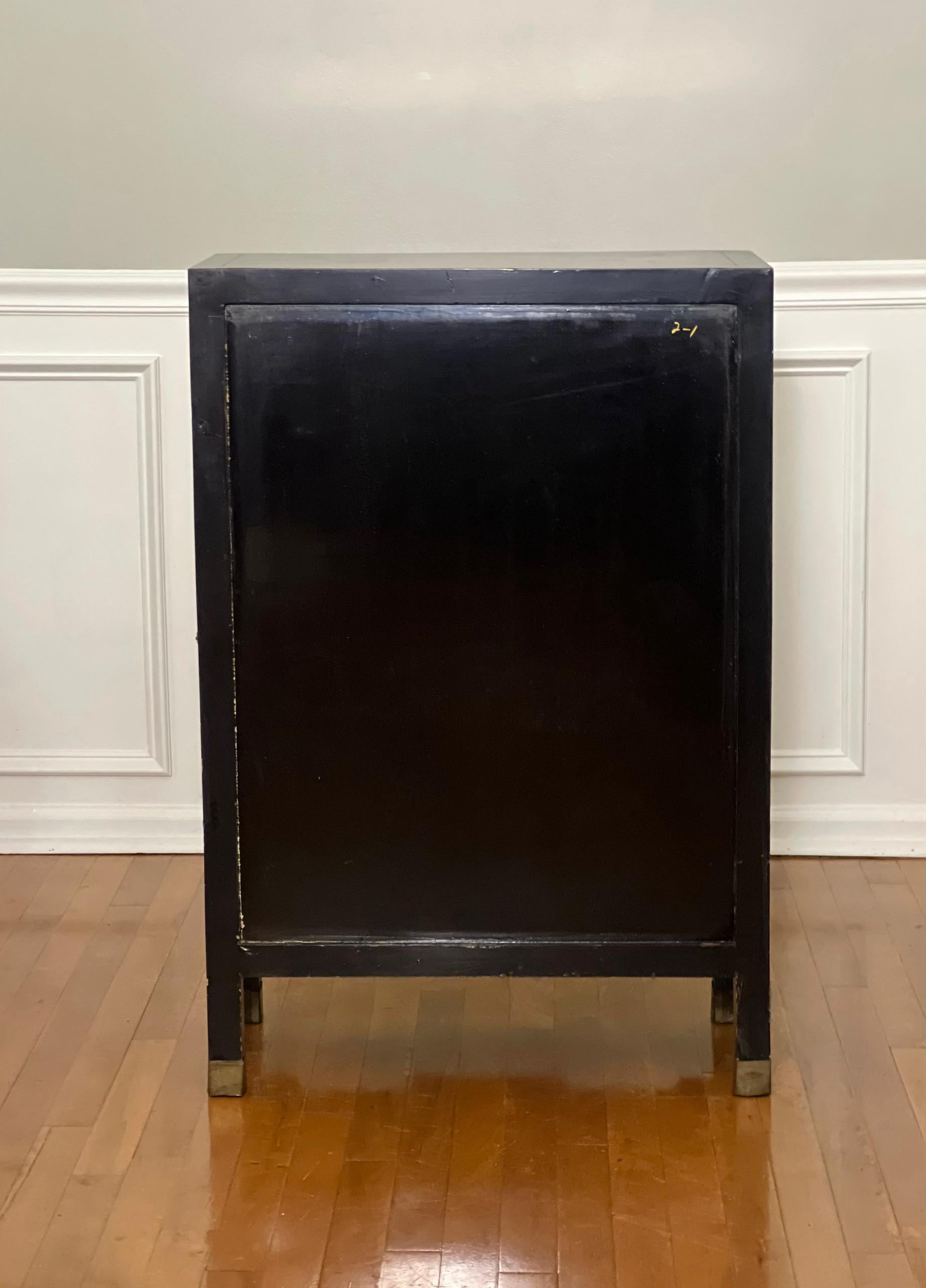 Chinese Black Lacquer Cabinet with Hardstone Mounts and Mother-of-Pearl Inlay For Sale 9