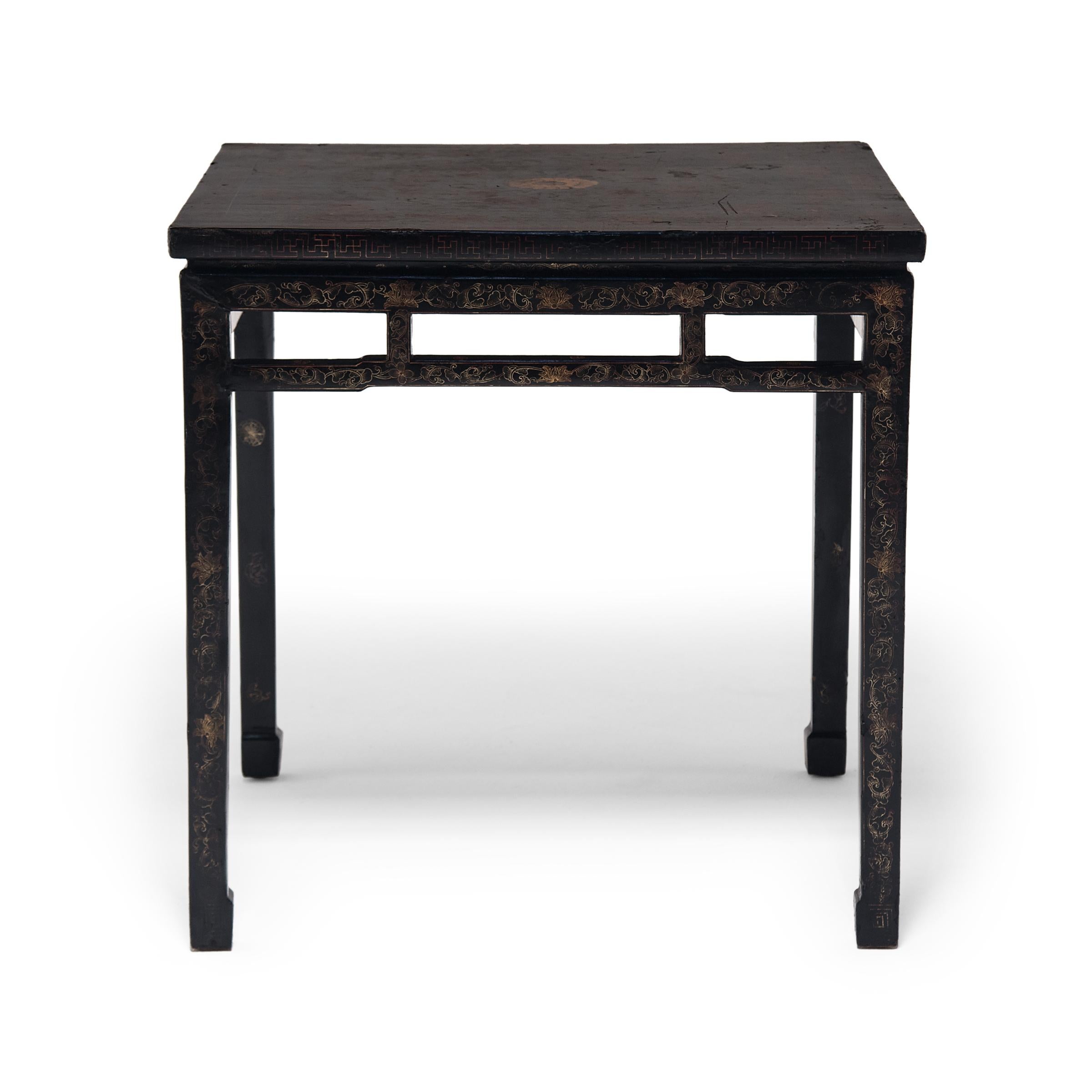 Lacquered Chinese Black Lacquer Chrysanthemum Table, circa 1900 For Sale