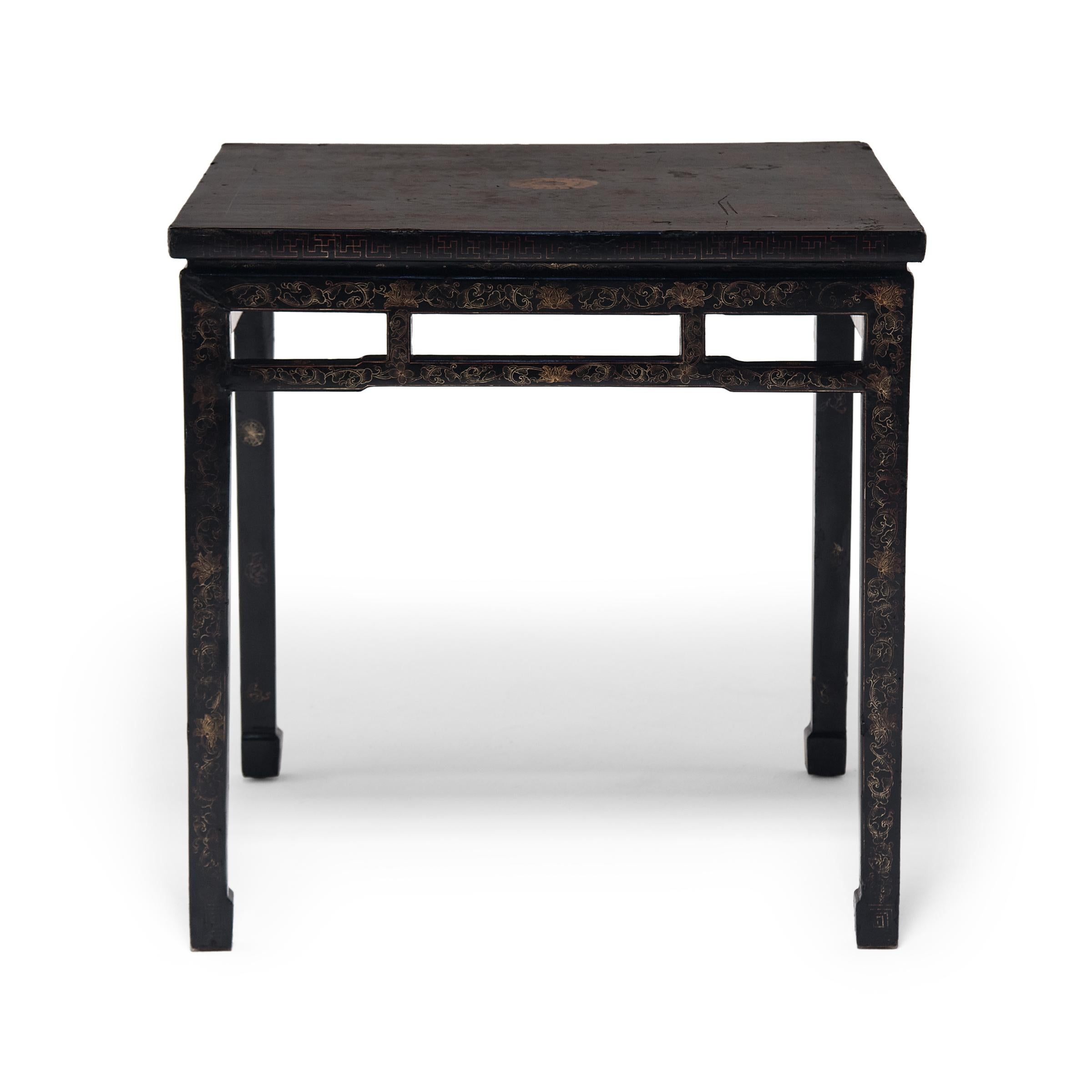 Lacquered Chinese Black Lacquer Chrysanthemum Table, circa 1900