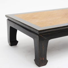 Chinese Black Lacquer Coffee Table with bamboo wicker Inlaid